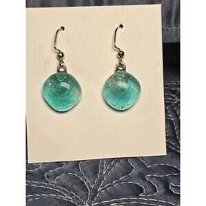 Emerald Green Glass Drop Earrings Faceted Disc Dangle Lightweight Minimal